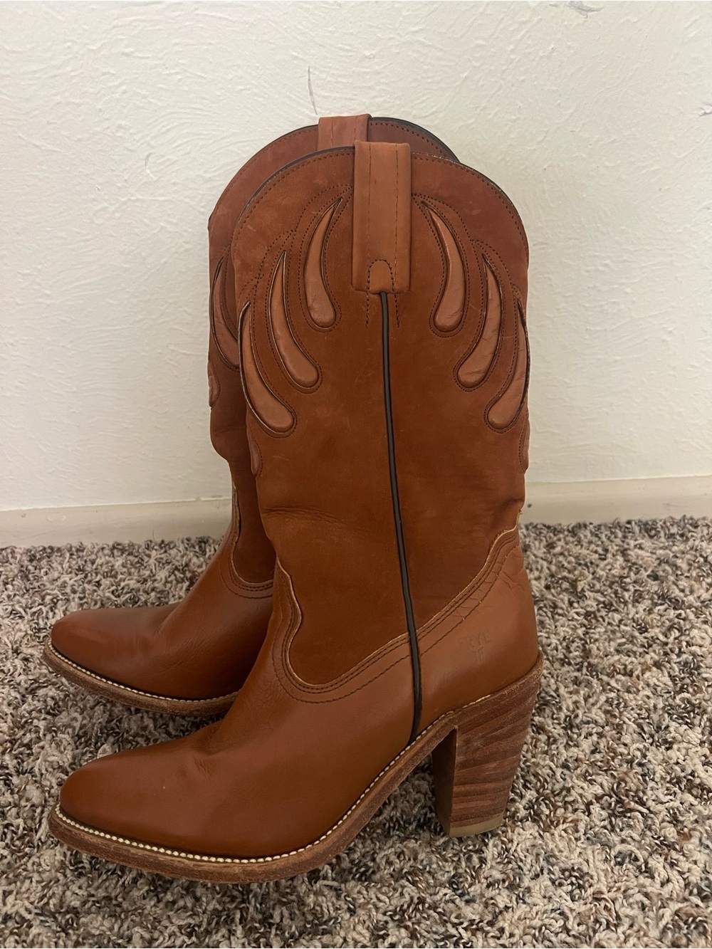 Frye Cognac Leather Heeled Western Boots